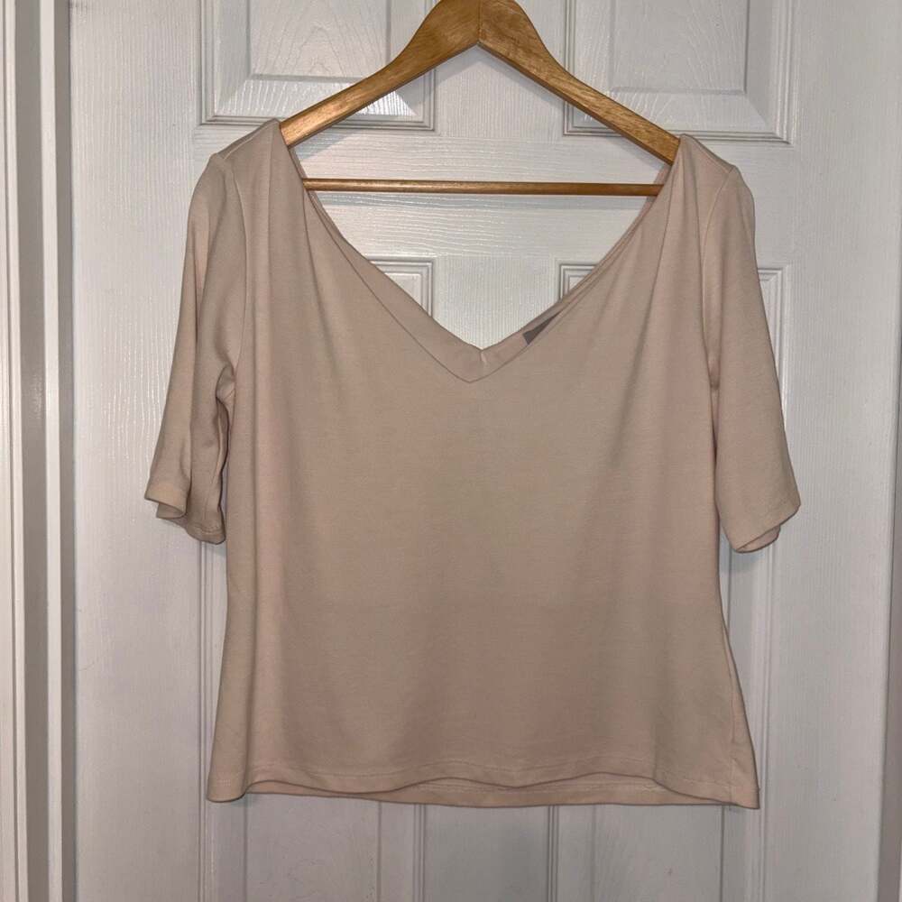 H&M V-Neck Short Sleeve Top Blush Pink Size XL